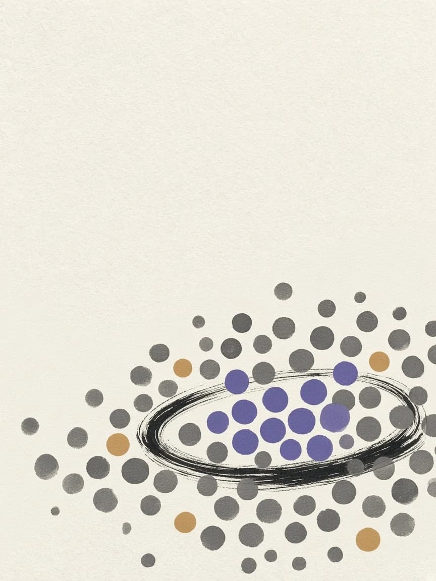 Un cercle d'encre entoure un groupe de points violets parmi des points gris